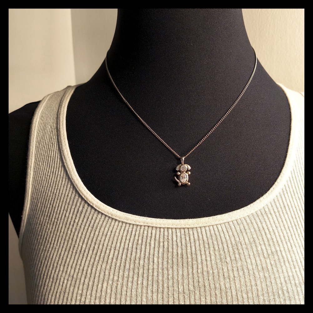 🐕 Vtg. Adorable Sterling Silver Dog Pendant with Gemstones Pet Charm